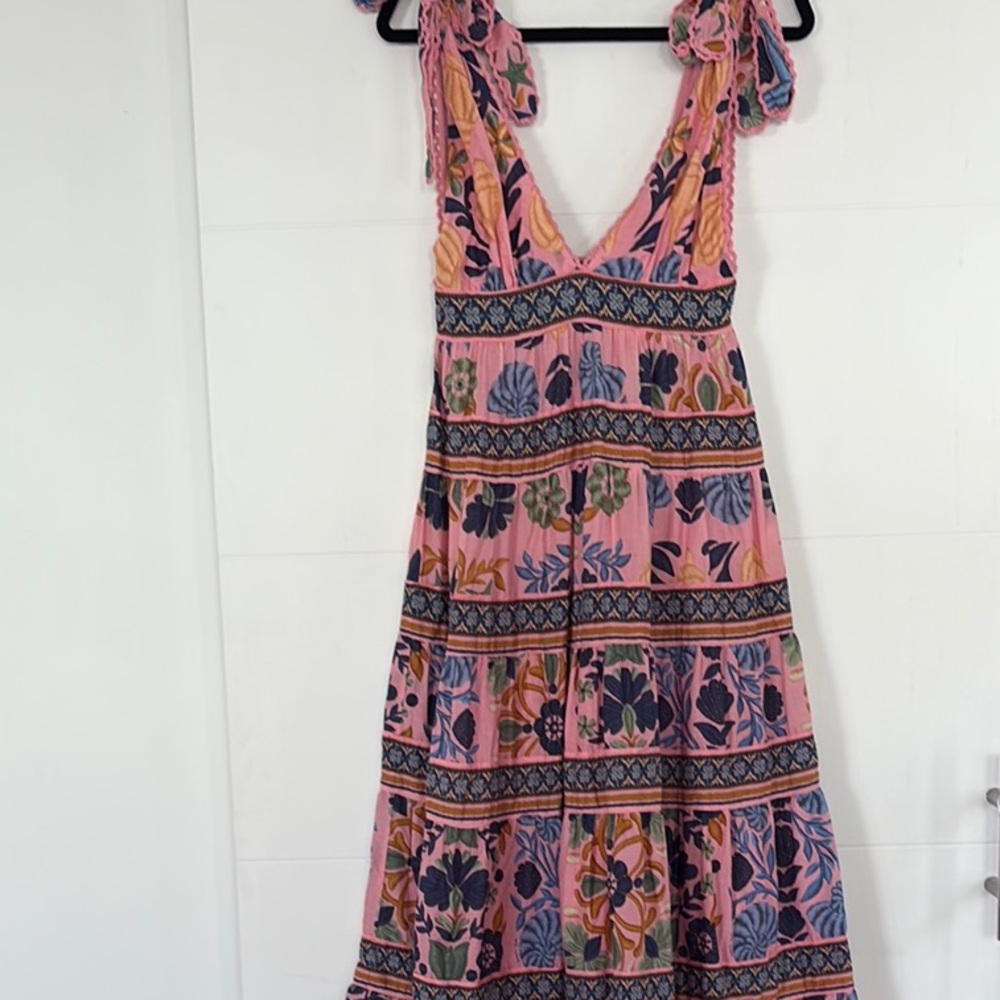 FARM Rio Pink and Orange Pleated Sundress